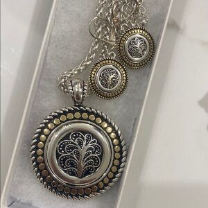 Silver and Gold Tree of Life Pendant Necklace and Earring Set